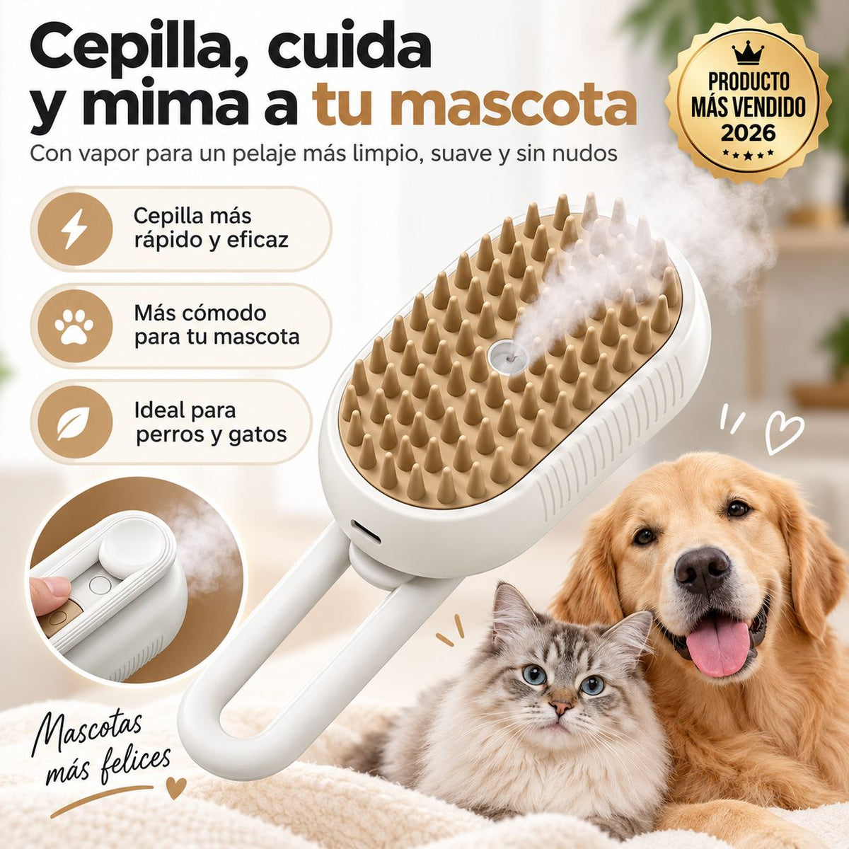 VapoPet™ - Cepillo con Vapor Ultrasuave